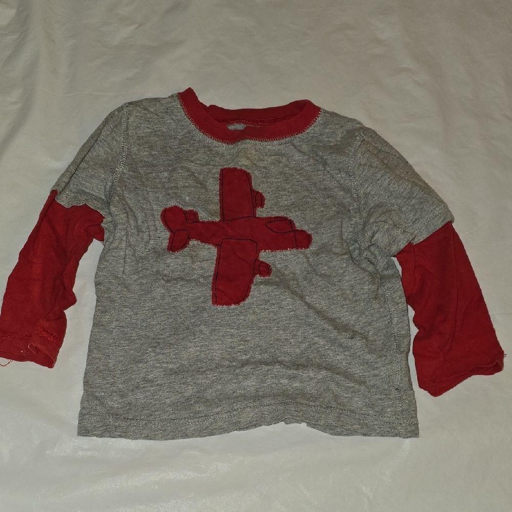 Circo Kids Gray And Red Plane Long Sleeved Shirt 18M